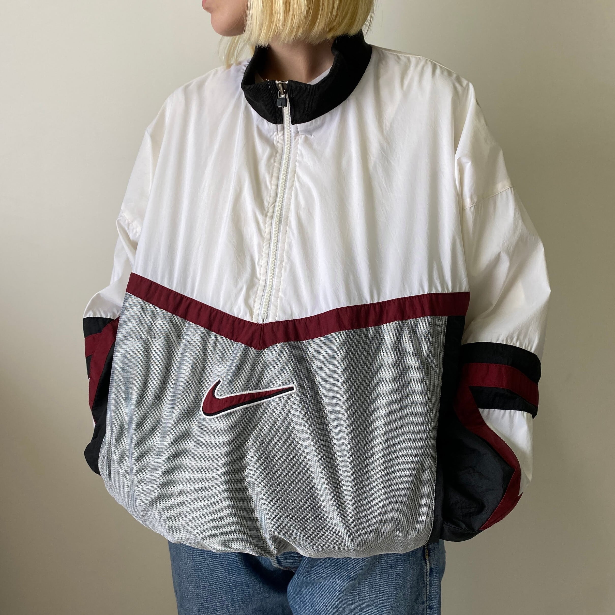 00年代 NIKE ナイキ ハーフジップ スウォッシュ ロゴ刺繍 プルオーバー 