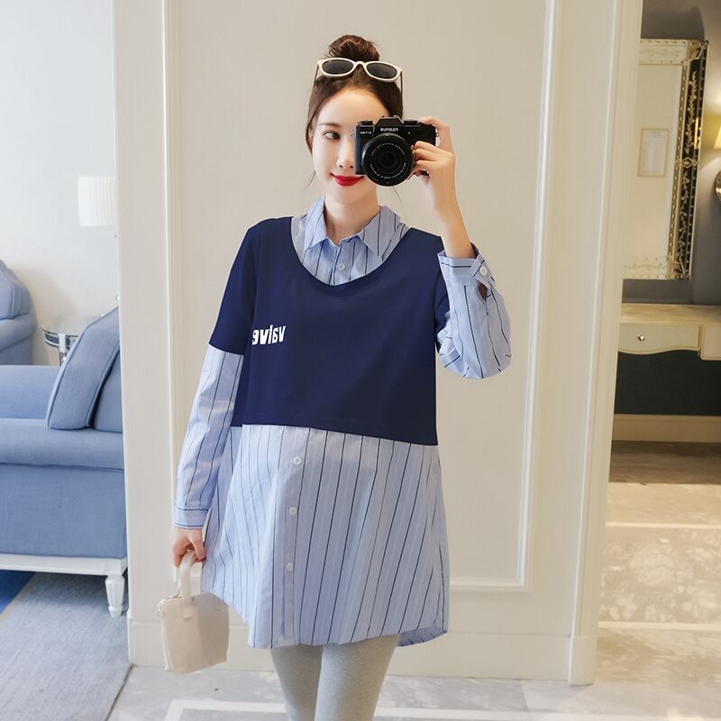 【新作】【送料無料】 マタニティウェア2020秋と冬の新しいステッチの偽のツーピースラペルドレスバージョンの年齢を減らすマタニティドレスの長いセクション-アリババ ロング オータム 秋物 ウィンター 冬物 expec290925901272