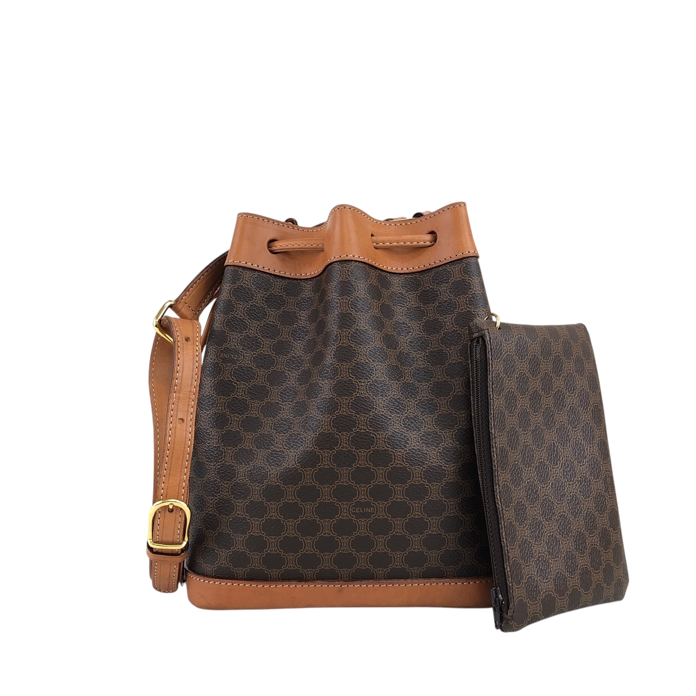 CELINE セリーヌ マカダム 巾着 バッグ PVC ブラウン オールド CELINE セリーヌ マカダム ショルダーバッグ ブラウン PVCレザー ミニ