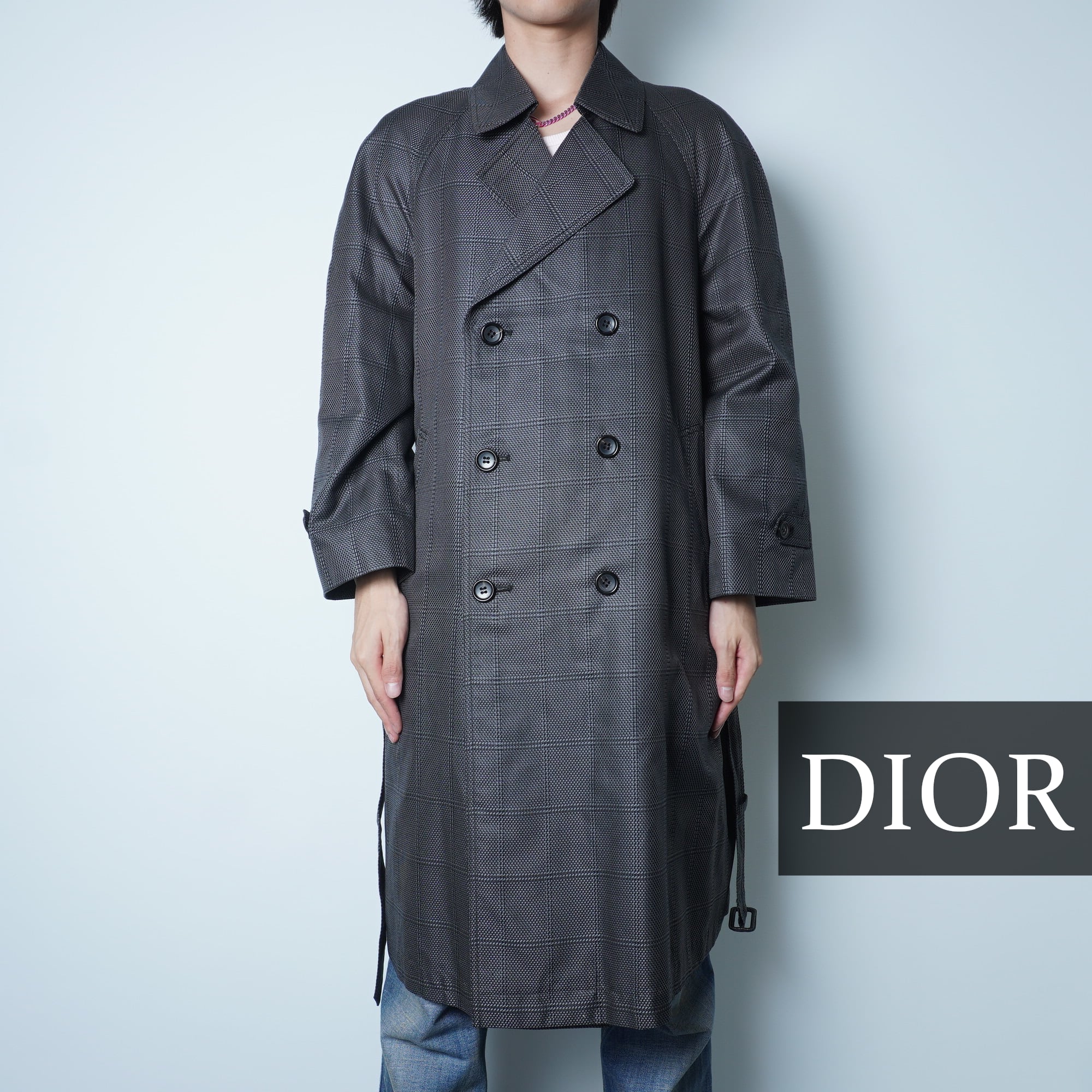 90s【美品】クリスチャンディオール/異素材切り替えフーデッドロングコート/総柄 Christian Dior - 90年代 Christian Dior クリスチャン ディオール