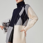 アーガイルケーブルタートルネックニット H0055