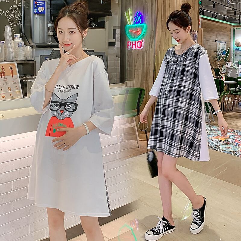 【新作】【送料無料】 マタニティウェア2020夏の新しいスタイルは、太いMMドレスの蜂を着ることができ、トレンディな母親の後、ミドル丈で年齢を減らすマタニティドレス-アリババ サマー 夏物 expec239888362529