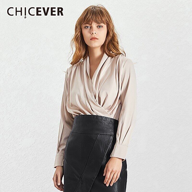 CHICEVERシャツレディースVネック長袖クロスシャーリングルーズオフィスレディブラウス服秋 ロング オータム 秋物 会社 学校 通勤や通学にも 6base54104782240