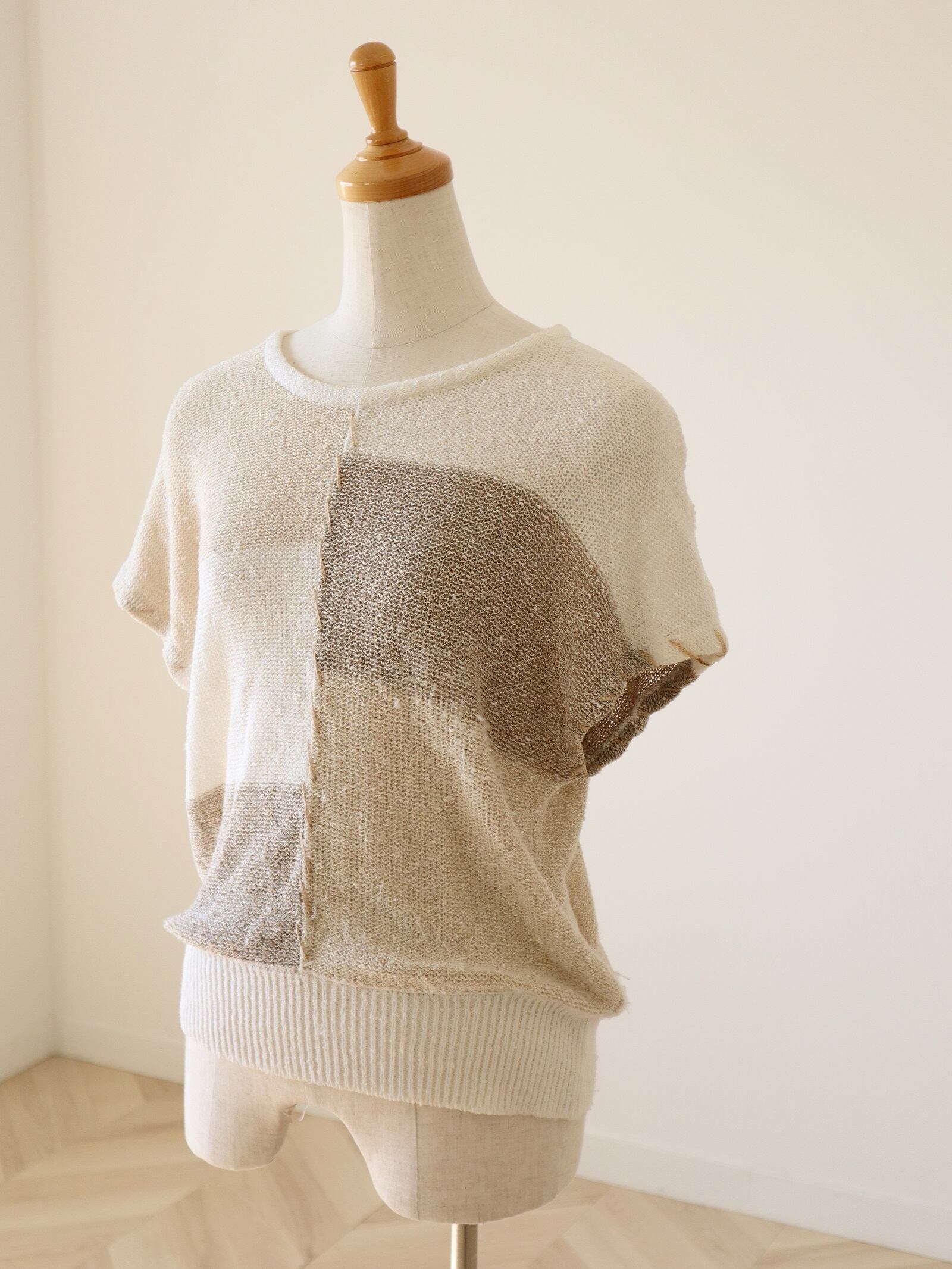 ●patchwork style design knit tops