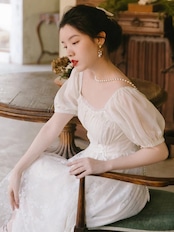 【0057】 Classic Lace White Short Sleeve Dress