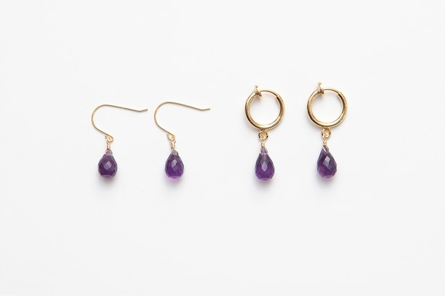 drop cut stone fook & earring - amethyst