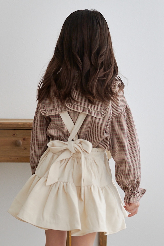 スクエア襟リボンブラウス<Red check>