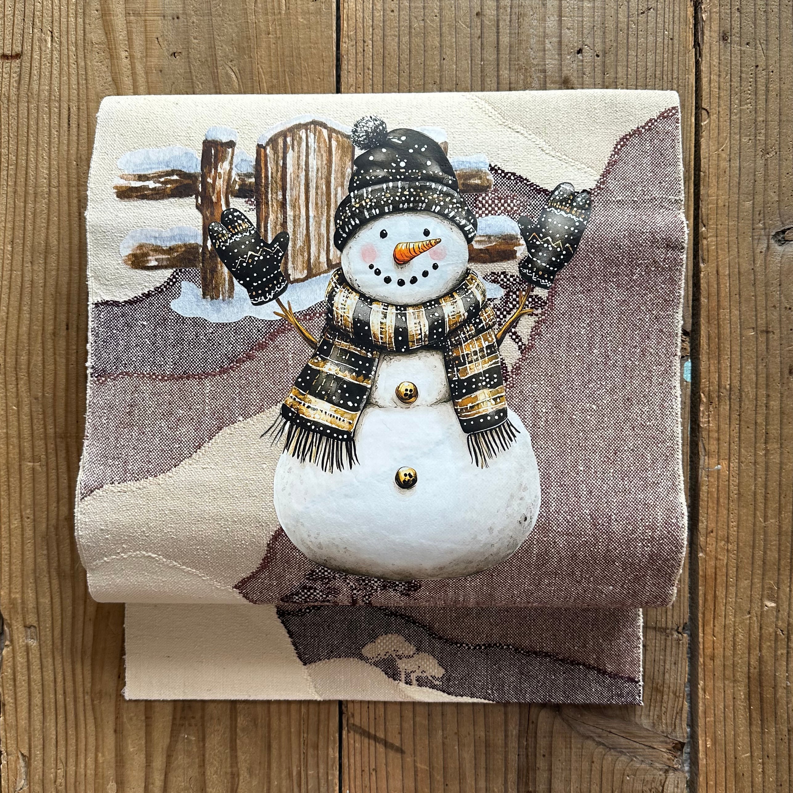 ほっこり里山に雪だるまちゃん名古屋帯