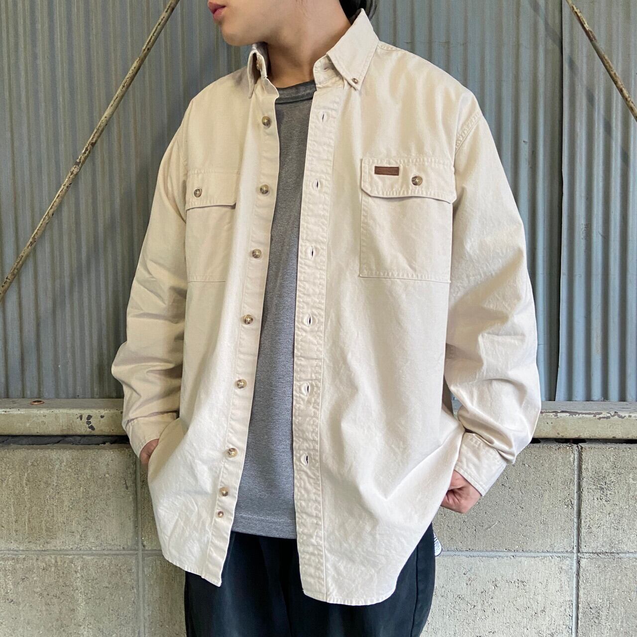 Carhartt カーハート 長袖 コットン ボタンダウンシャツ メンズL相当 古着 90s ビンテージ ヴィンテージ ベージュ  生成り【長袖シャツ】【3anniv】 | cave 古着屋【公式】古着通販サイト