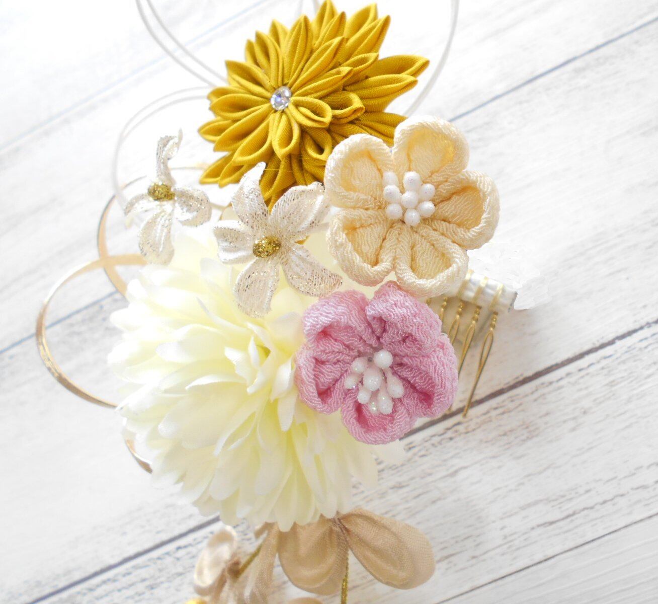 七五三髪飾り #662564B つまみ さがり飾り マム 水引 3歳 7歳 正絹