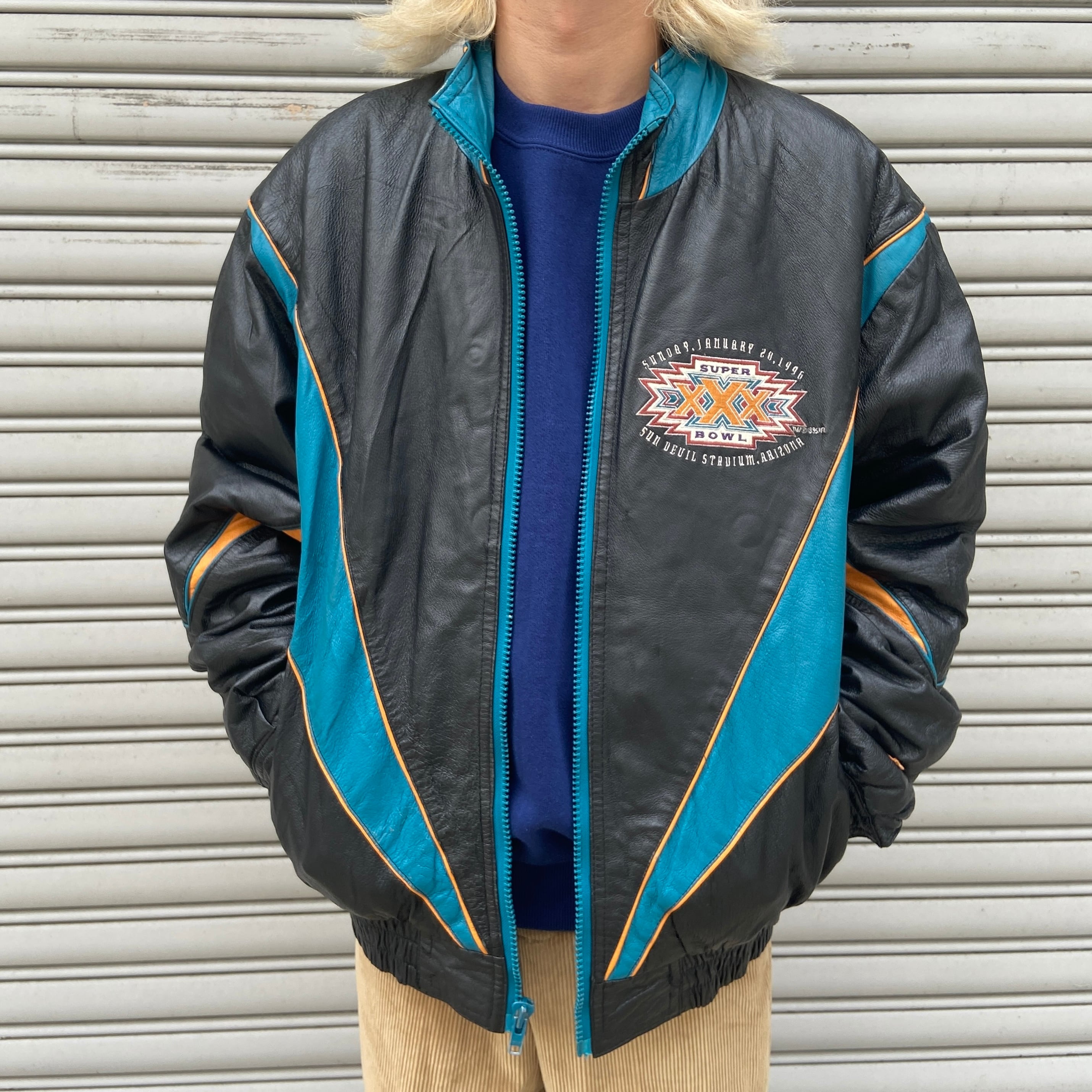 90s PROPLAYER NFL スーパーボウル レザースタジャン 黒 M | 古着屋 Uan