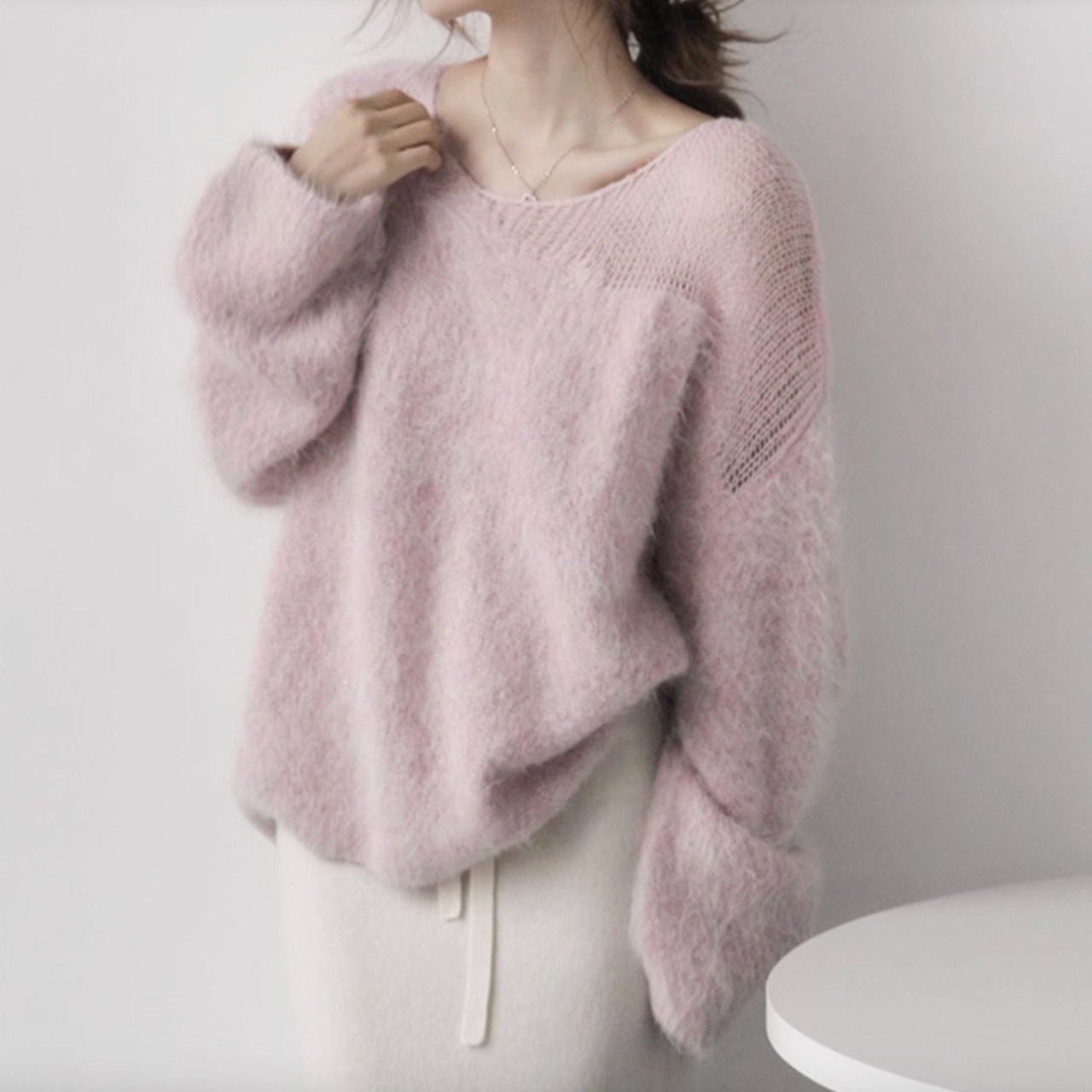 長袖 ルーズフィット ヒップ丈 ニット 00047・画像2