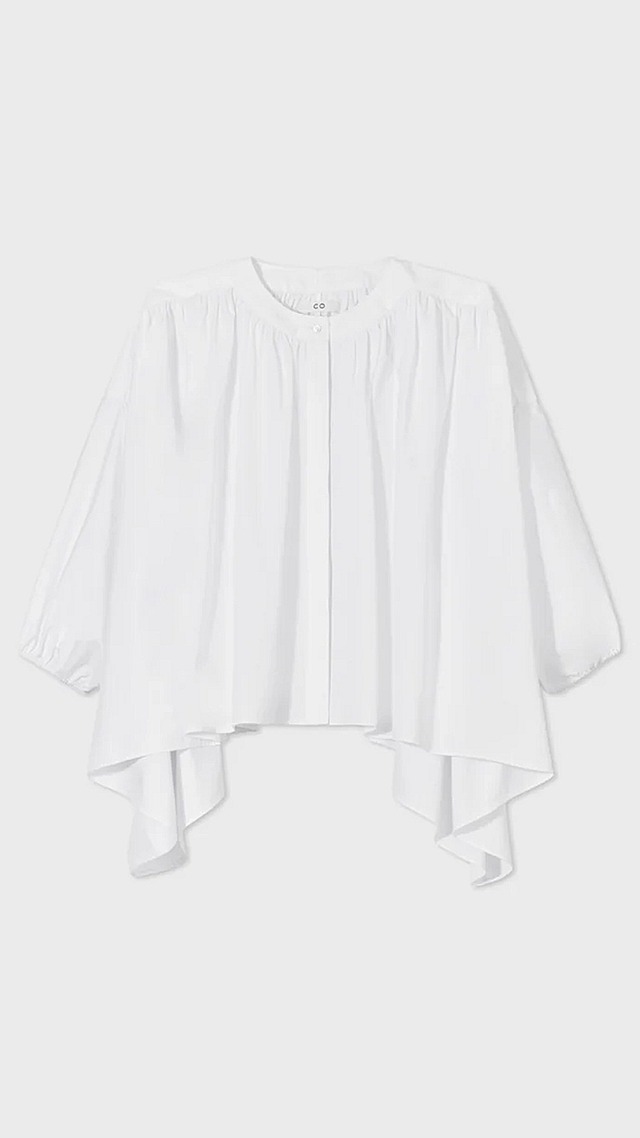 CO -Gathered Tunic Blouse in Cotton Poplin- :WHITE,