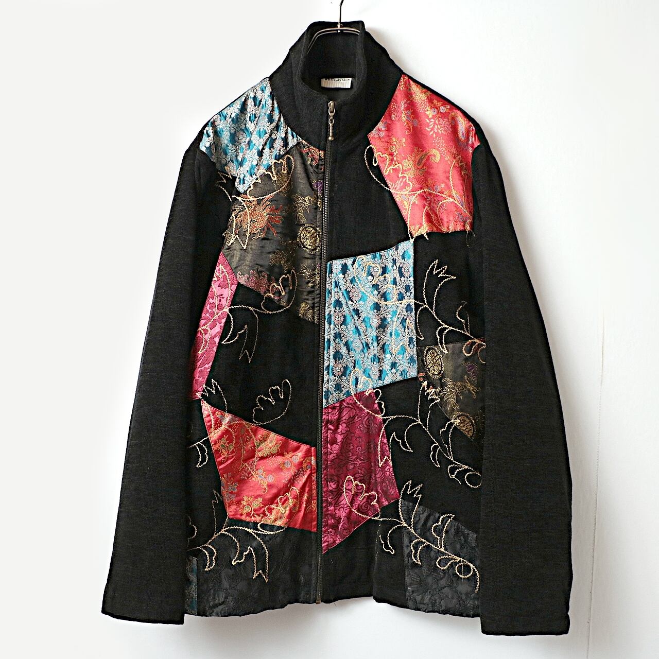 white stag ホワイトスタッグ オリエンタル調 織柄 パッチワーク ジップアップ ジャケット 古着 used rich black