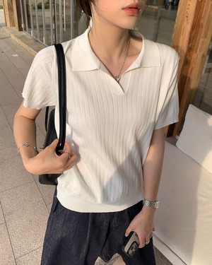 キーネックリブニットポロシャツ 3color A1078