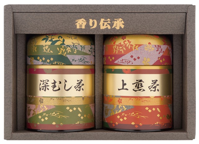 ナツメ缶セット（上煎茶+深蒸茶）各100g入