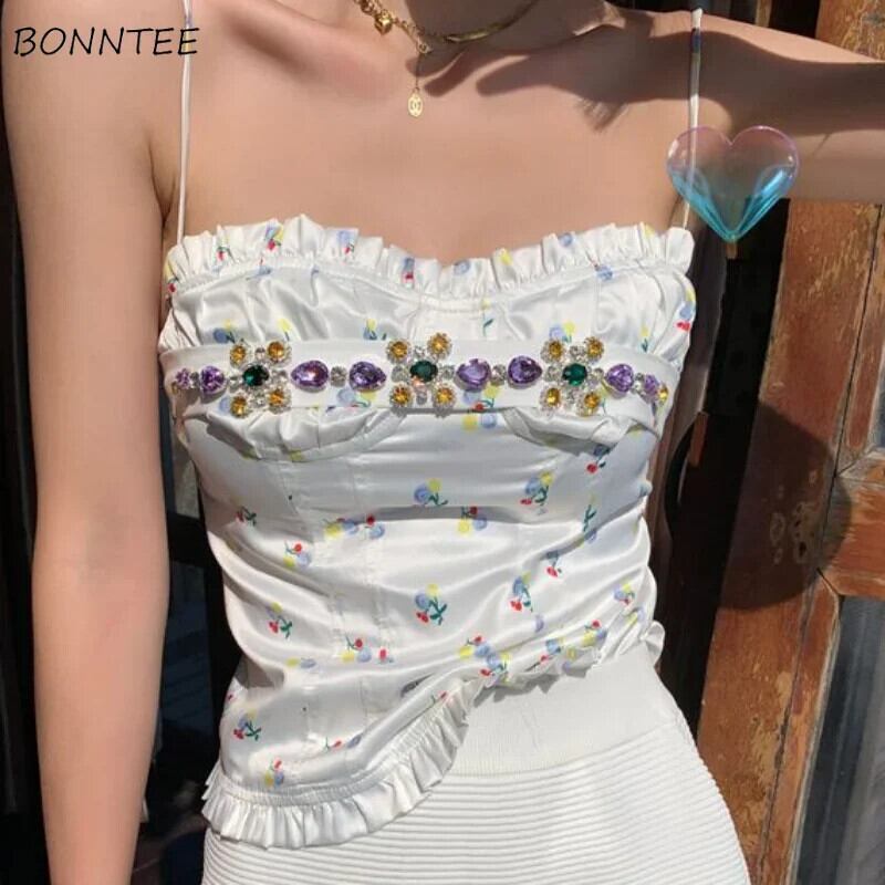 【新作】【送料無料】 キャミソール女性夏バックレスセクシーな刺繍フレアホットガールズ花美的スタイリッシュなオールマッチシックな韓国スタイル Топ Женский 0263963569865