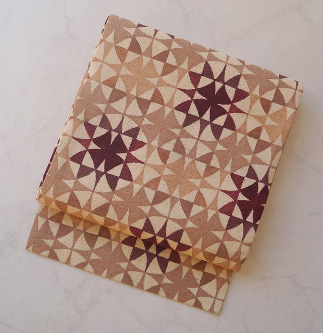 【なごや帯】七宝繋ぎと市松合わせ　紬地なごや帯