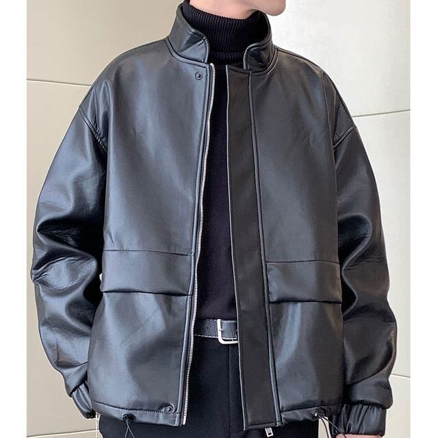 予約販売】レザージャケット メンズ ショート丈 アウター 革ジャン 黒