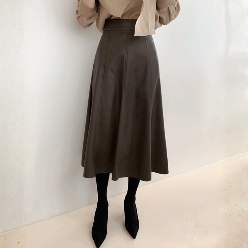 フェイクレザー Aライン フレアスカート ◆2color 204512