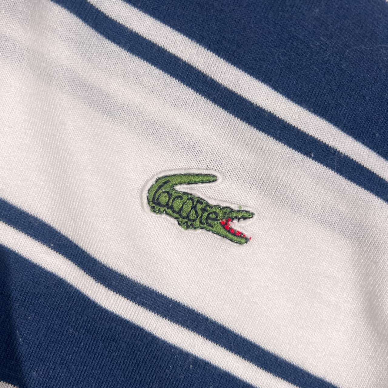 70s 80s CHEMISE LACOSTE シュミーズラコステ ボーダー 文字ワニ 長袖 ポロシャツ /ネイビー×ホワイト系 メンズ ビンテージ