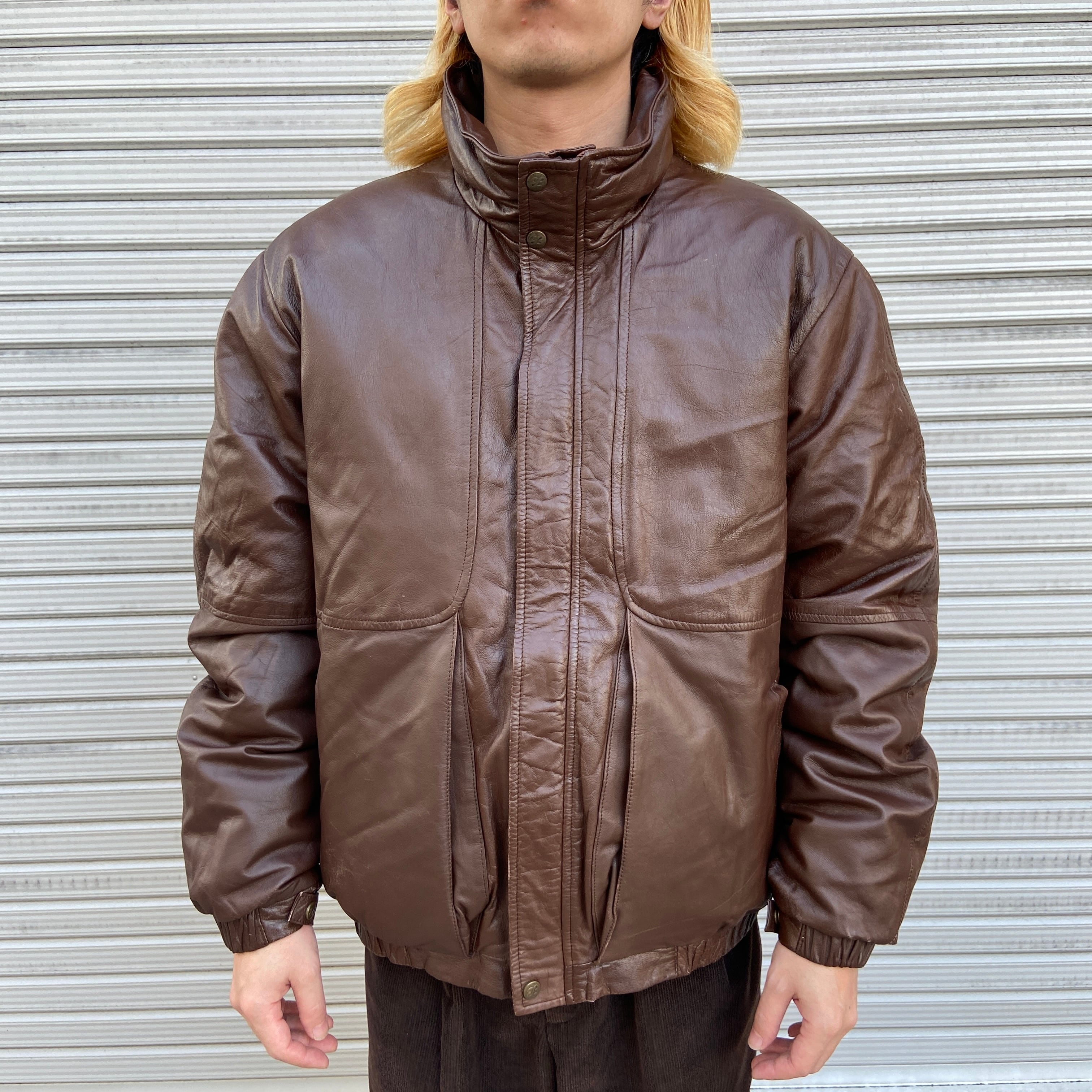 送料無料』80s EddieBauer レザーダウンジャケット グースダウン 本革