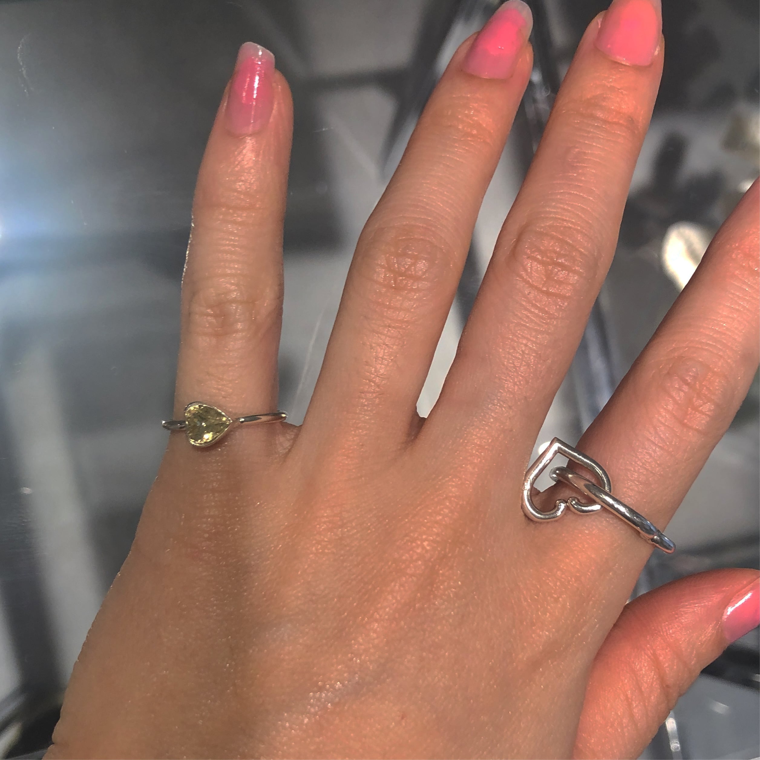 アクセサリー lanie Vintage Heart Stone snap RING VINTAGE HEART CHARMのsnap RING body jewelry Pink K10YG #0004