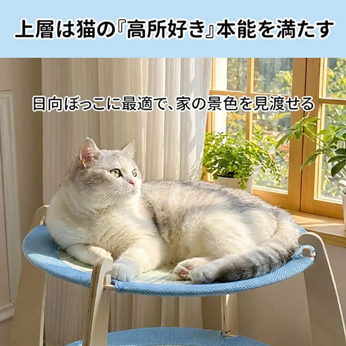 二層両面四季猫ハンモック 2段 木製 天然木 二層 独立空間 多頭飼いOK