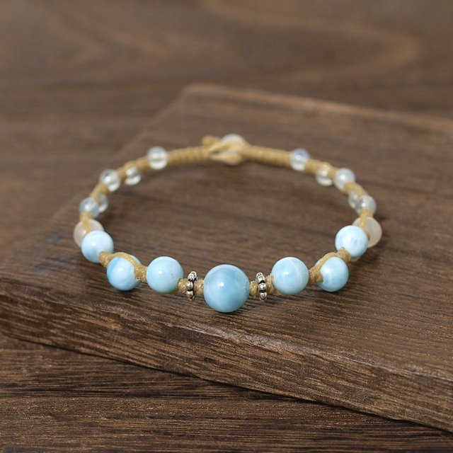 【限定】ラリマー＋ムーンストーン＋アクアマリンつゆマクラメブレスレット