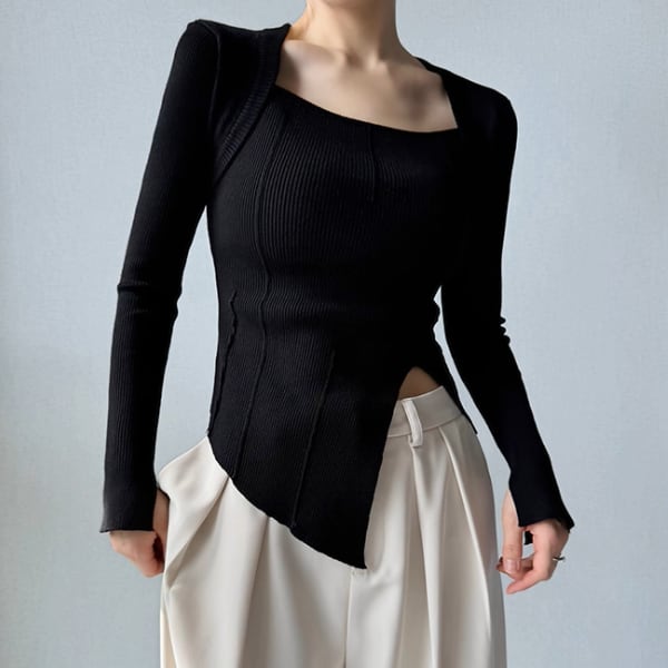 スクエアネックアシンメトリートップス A3063