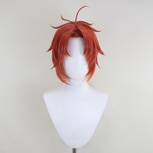 コスプレ耐熱ウィッグ オーダー キャラクター造形ウィッグ オレンジ  前髪貼り付け ワンレン 三つ編み ロング ウィッグ ★銀魂/神威 等 ★受注品★