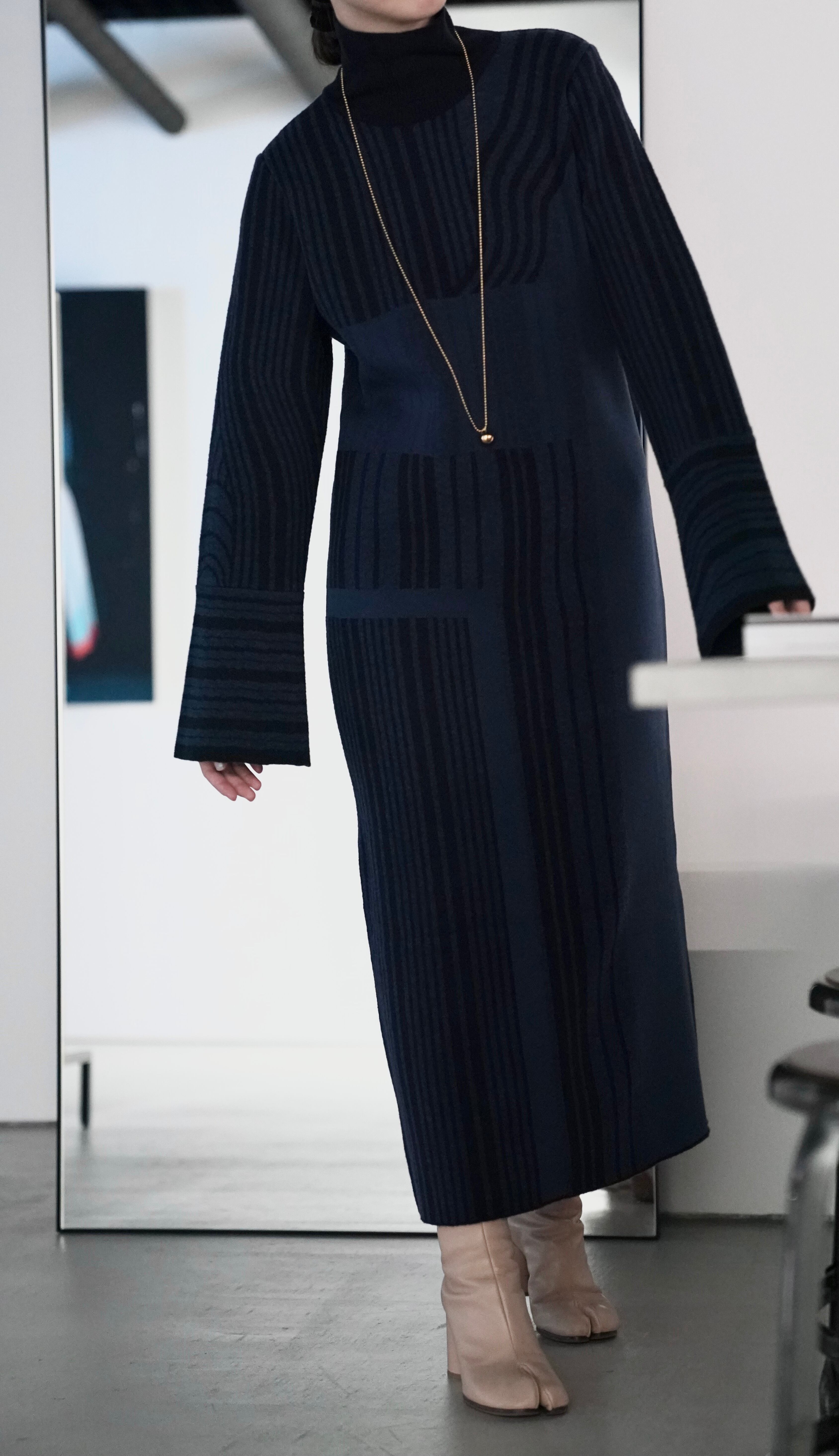 Mame Kurogouchi / Multi-Stripe Jacquard Knitted Dress (BLACK×WHITE ...