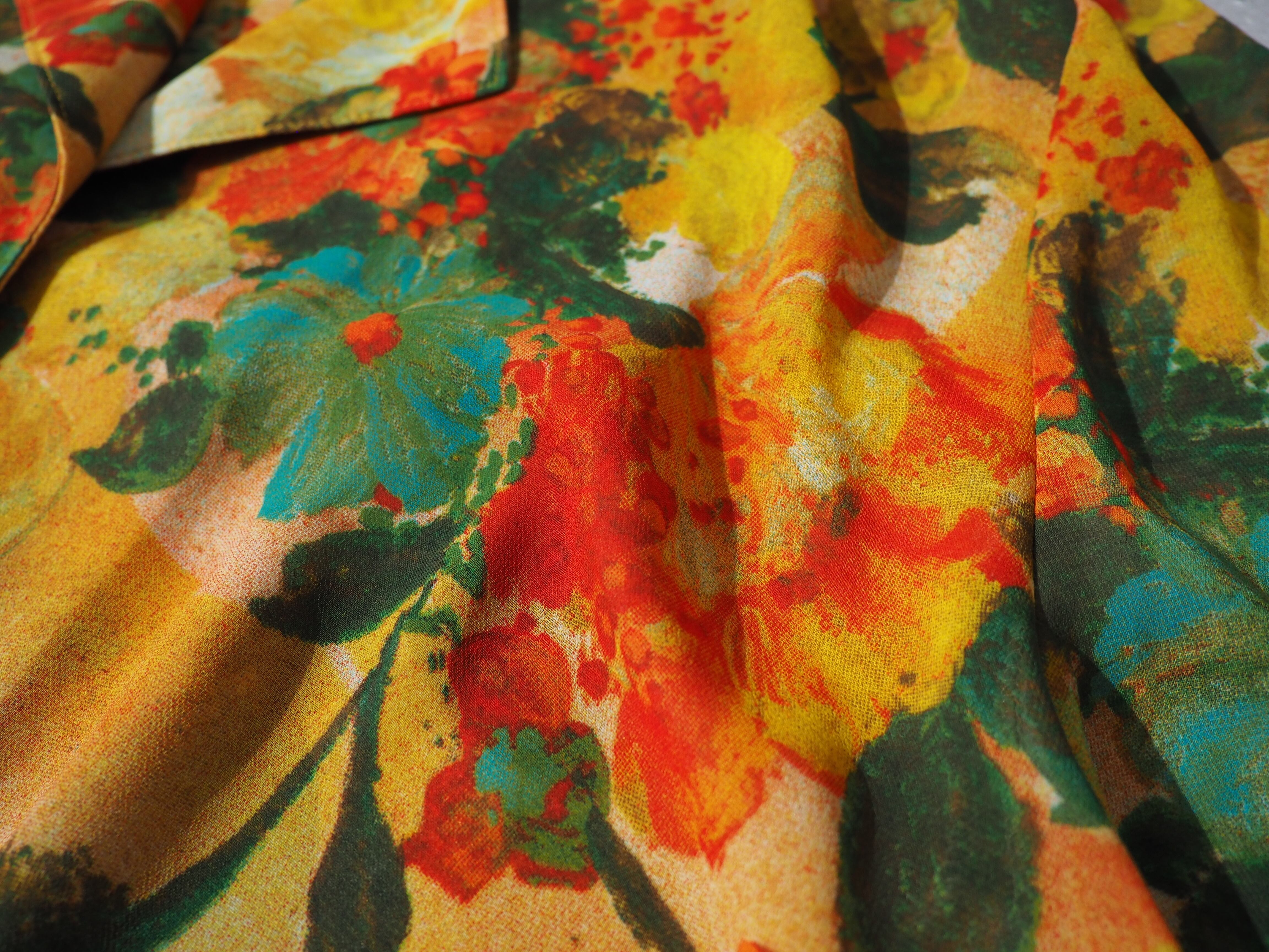 1990s Botanical Flower painted translucent open callar shirt