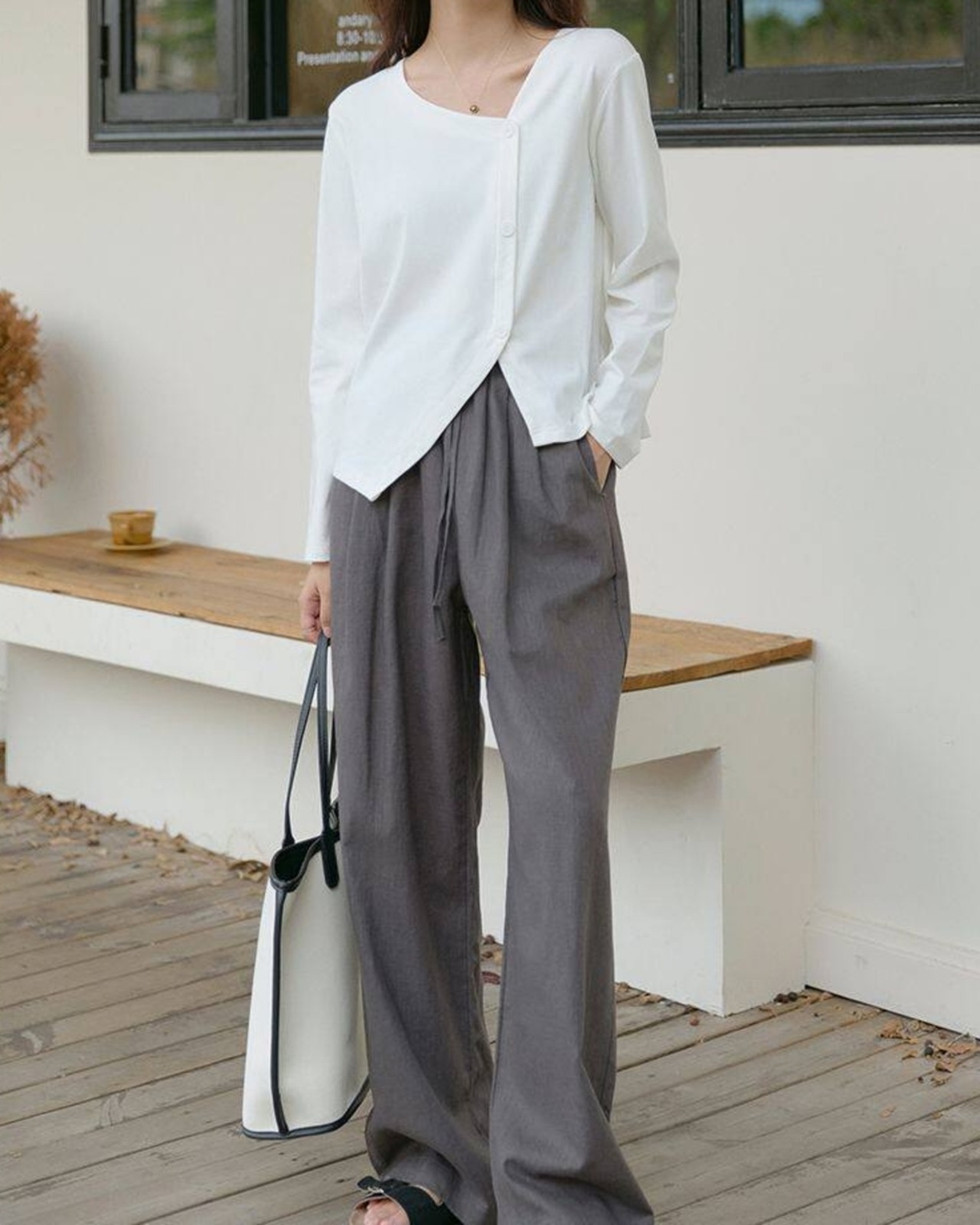 Asymmetrical button front cut sew L0119