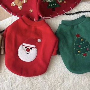 【PET】2色展開クリスマス風可愛いサンタクロースORクリスマスツリー刺しゅう入りシャツ