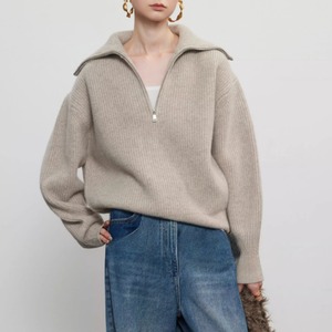 French half‑zip wide‑collar knit sweater (SN320)