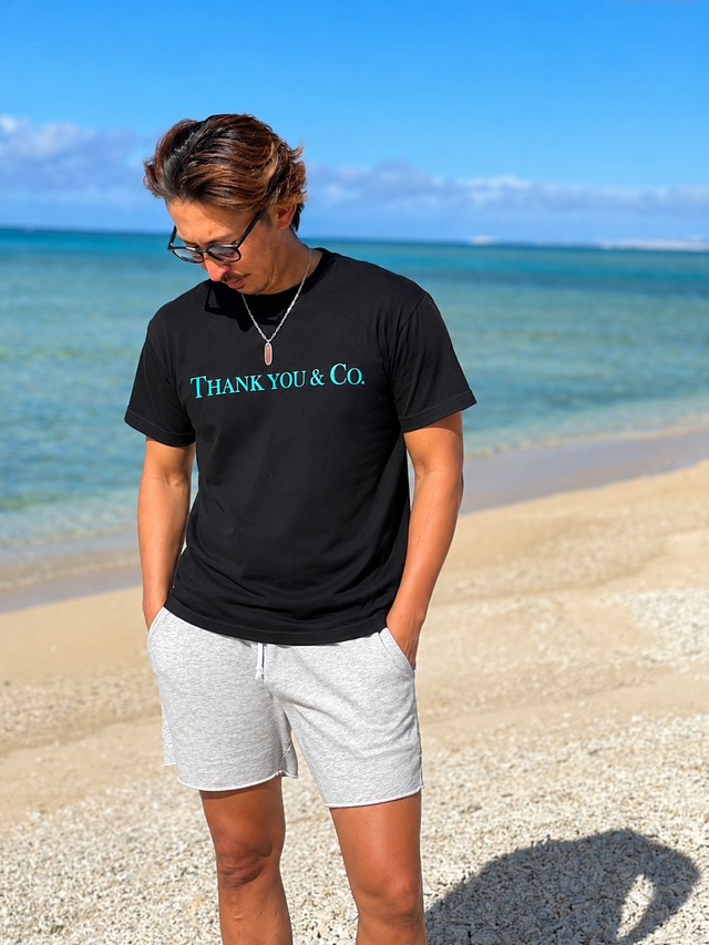 THANK YOU & Co.　半袖Tシャツ 　ブラック×ティファニーブルー