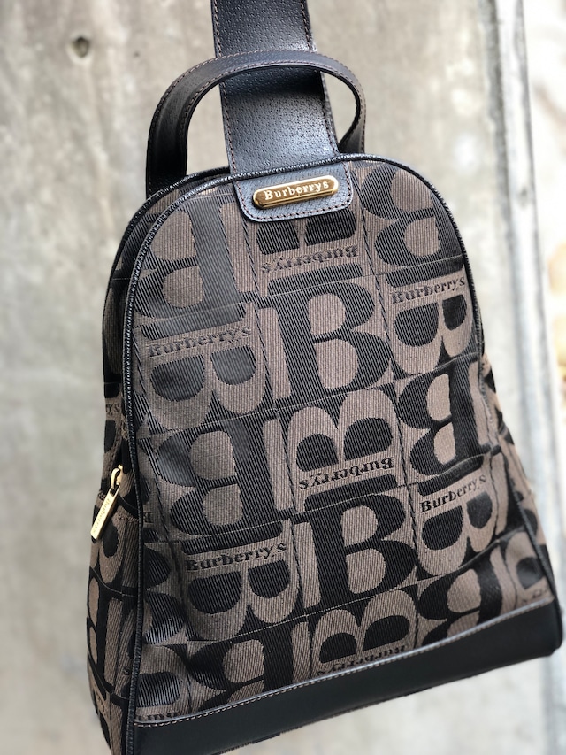 Burberrys　バーバリーズ　ロゴ　ジャガード×レザー　ボディバッグ　ブラウン　vintage　ヴィンテージ　オールド　asmauk