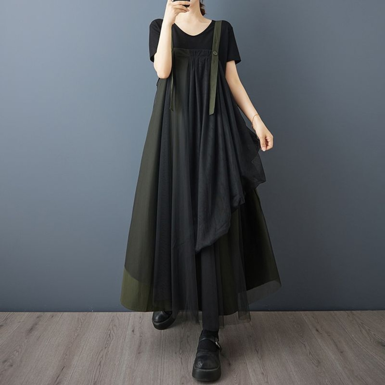 チュールレイヤード ロングスカート 00138