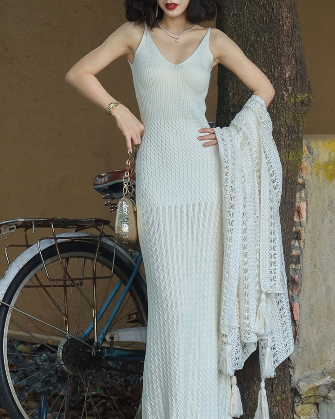 Vネックニットマーメイドワンピース S25237