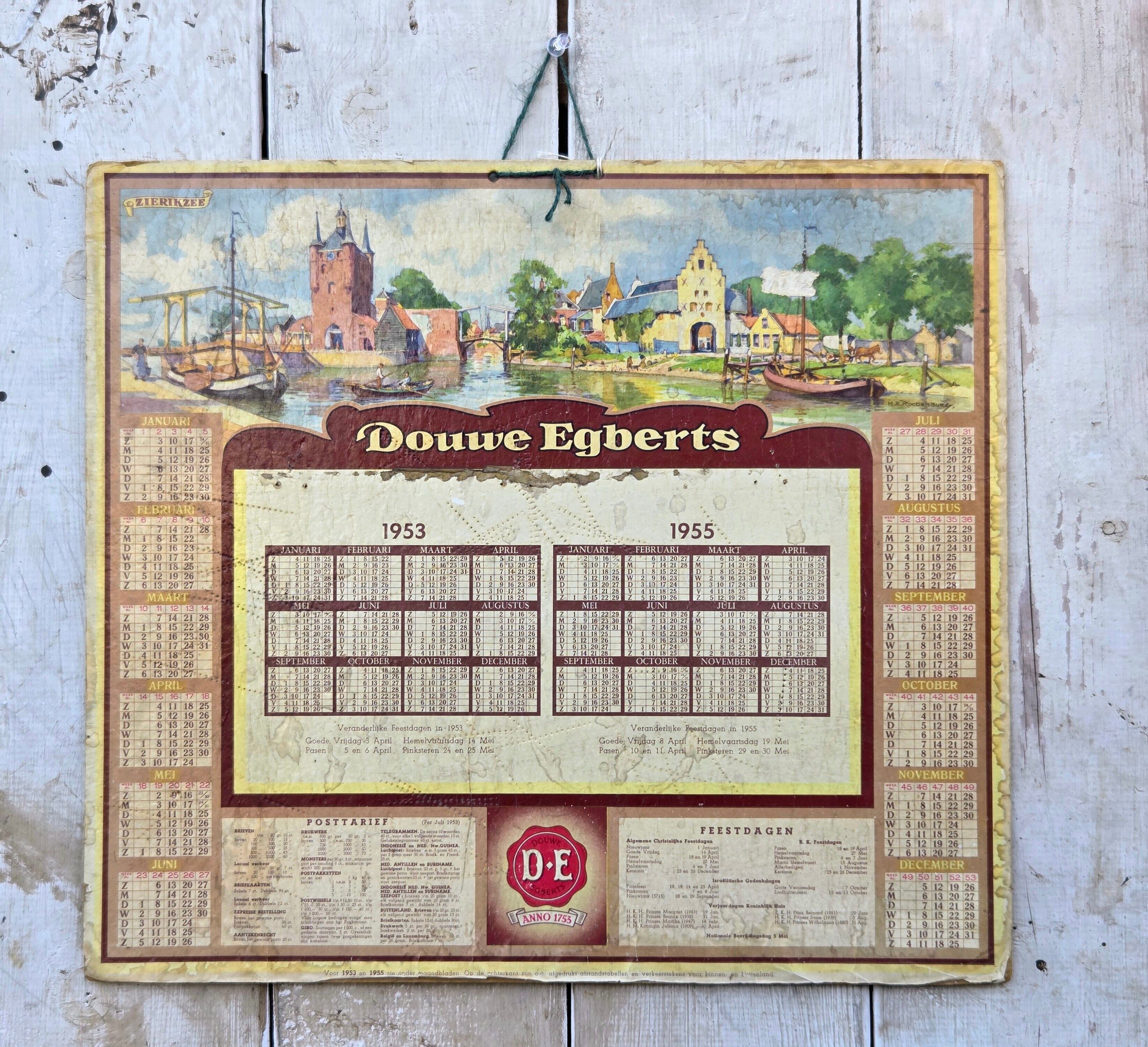 【Vintage】オランダ ダウ・エグバード 1954年 カレンダー 交通標識一覧 /r205
