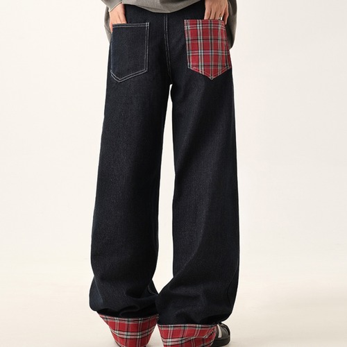 point check wide leg denim　ポイントチェックワイドレッグデニム　J0219