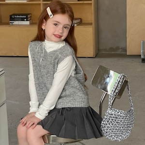 秋リボン付きハイネックTシャツ