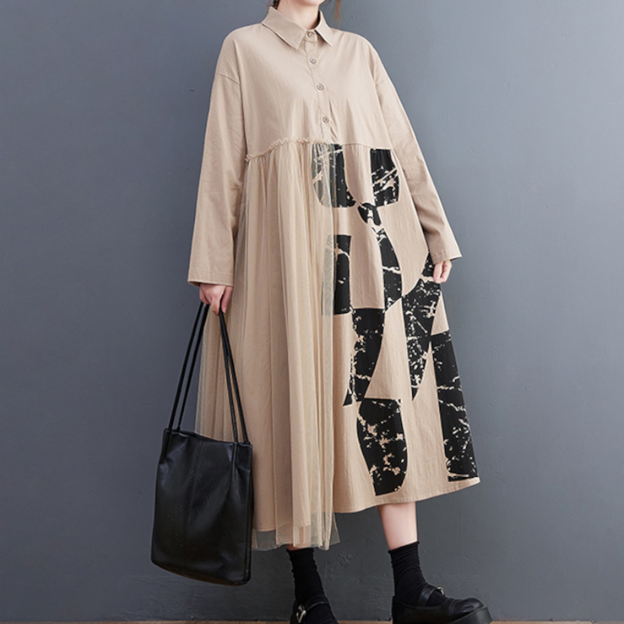 プリント メッシュ ルーズワンピース 00018