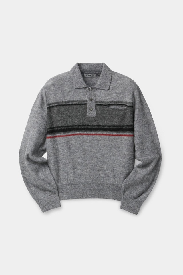 [COOR] Alpaca Blend Stripe Polo Sweater (Melange Gray) 正規品 韓国ブランド 韓国通販 韓国代行 韓国ファッション クール クーア クアー 日本 店舗