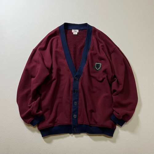 80s OLD GAP　コットン　ワンポイント　カーディガン　ギャップ　オールドギャップ　バーガンディー　L 古着