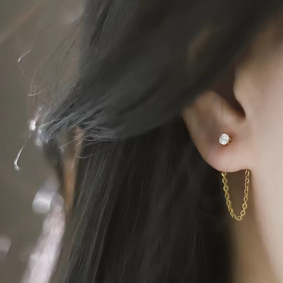 チェーンキャッチ付き ストーンピアス(01035)