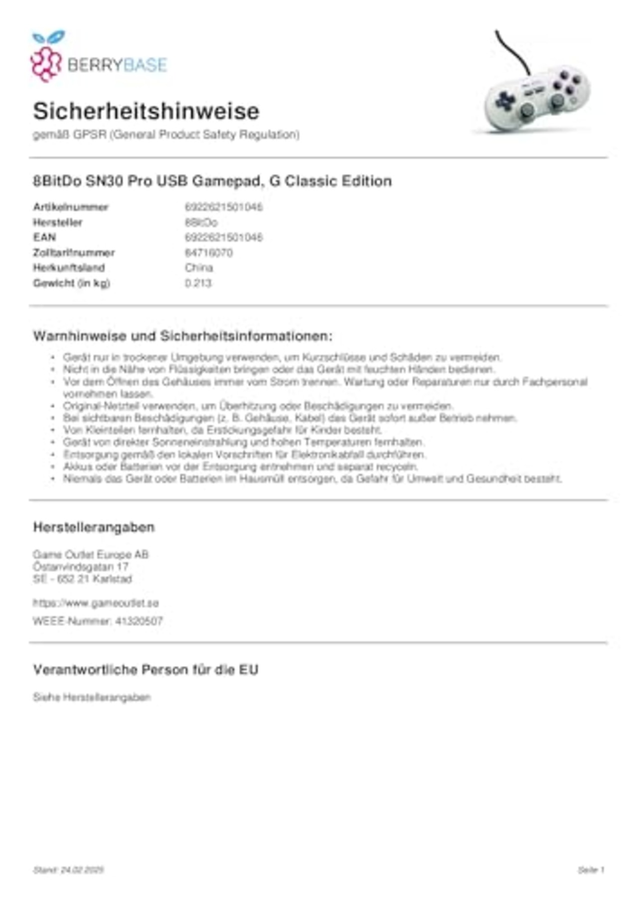 8bitdo SN30 Pro USBゲームパッド有線ゲームコントローラ用 Windows/Steam/ラズベリーパイ/Switch (G Classic エディション)