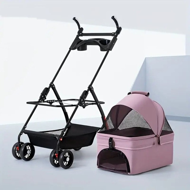 ペットカート 折りたたみ式 取り外し可能 4輪 おしゃれ かわいい 通気性 散歩 買い物 ペット キャリア 犬 猫 動物 黒 ブラック ピンク