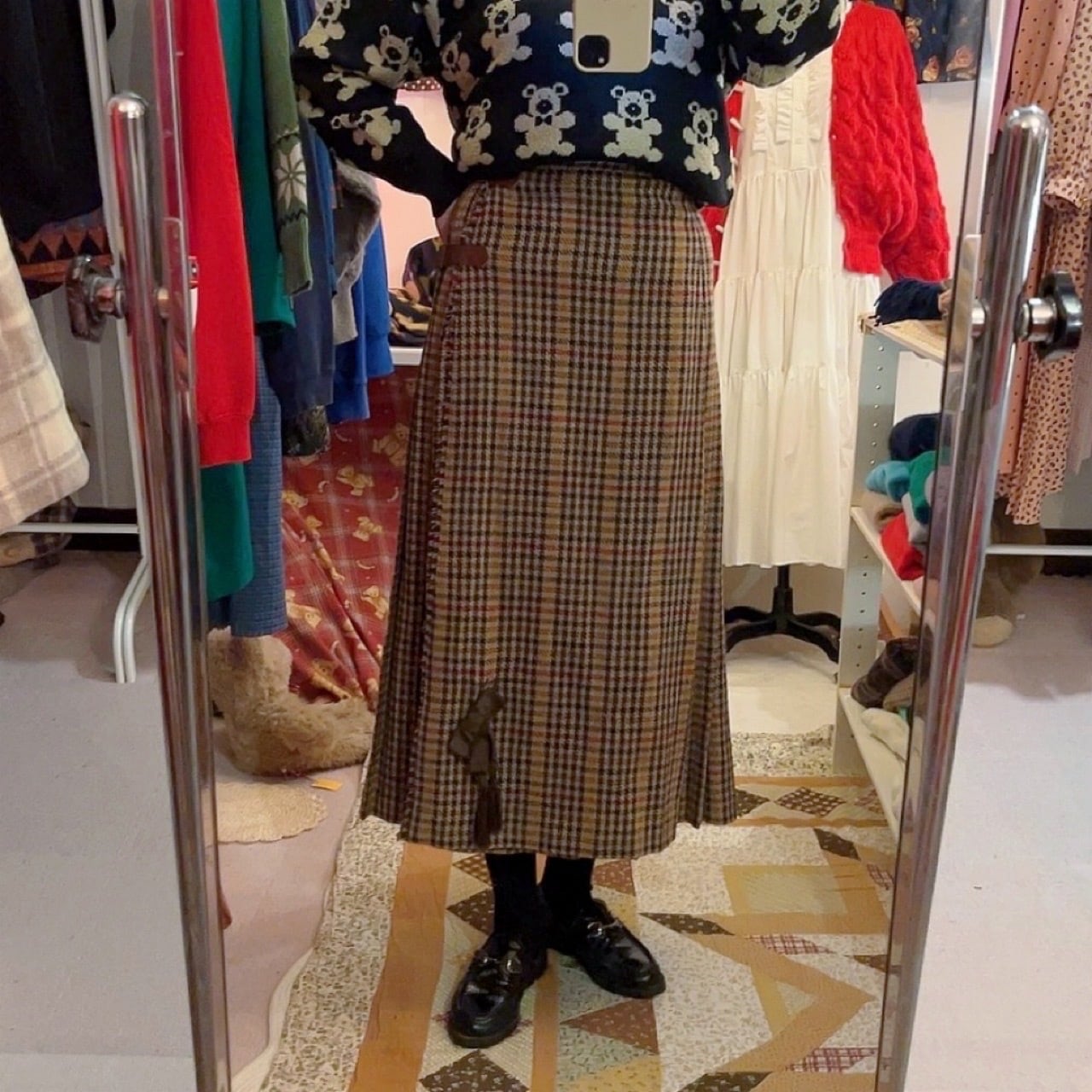 wonderful world / brown check wrap skirt